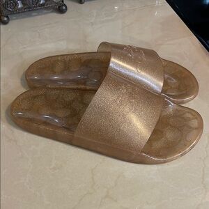 Coach New York Ulyssa Jelly Slides dark gold sandals Women's size 9.5
